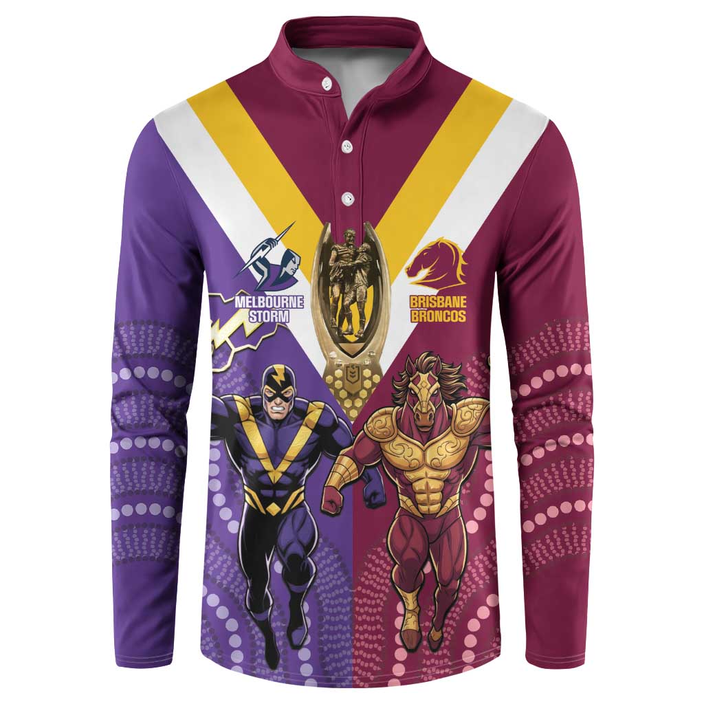 Storm And Broncos Rugby Custom Button Sweatshirt Melbourne Brisbane Final Together Mascots Style - Aussie Hoodie