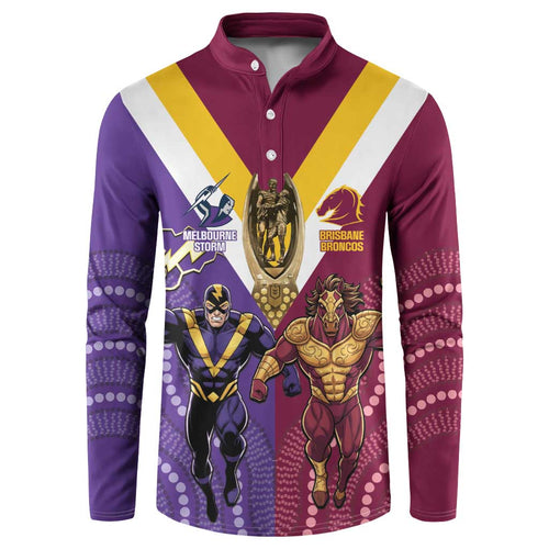 Storm And Broncos Rugby Custom Button Sweatshirt Melbourne Brisbane Final Together Mascots Style - Aussie Hoodie