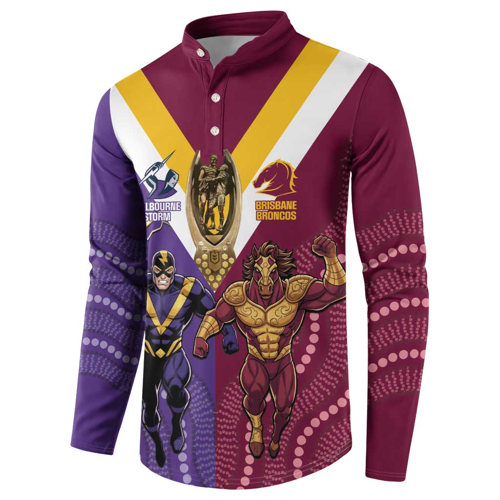 Storm And Broncos Rugby Custom Button Sweatshirt Melbourne Brisbane Final Together Mascots Style - Aussie Hoodie