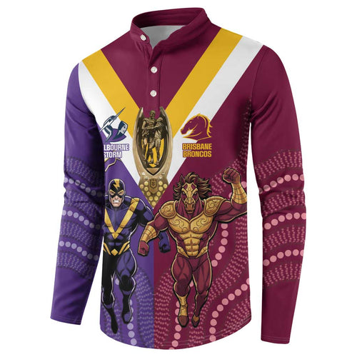 Storm And Broncos Rugby Custom Button Sweatshirt Melbourne Brisbane Final Together Mascots Style - Aussie Hoodie