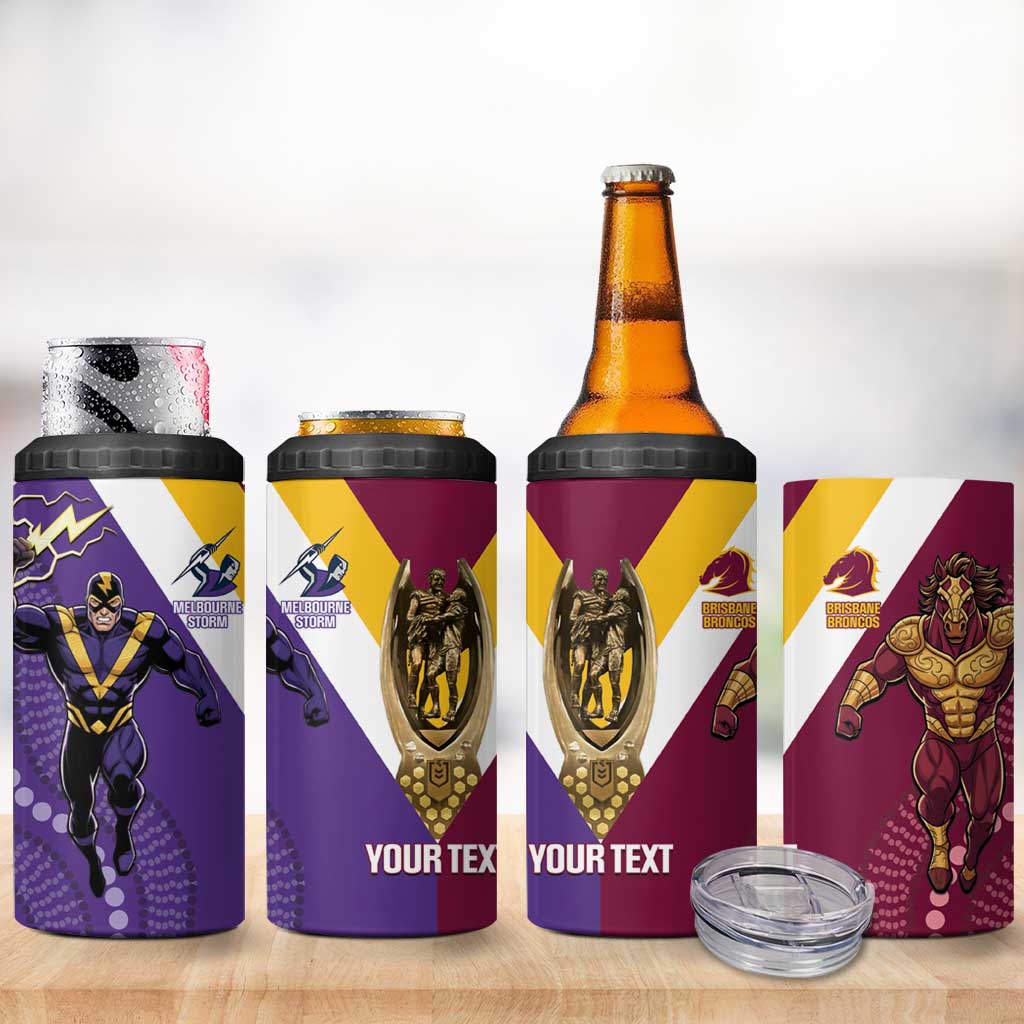 Storm And Broncos Rugby Custom 4 in 1 Can Cooler Tumbler Melbourne Brisbane Final Together Mascots Style - Aussie Hoodie