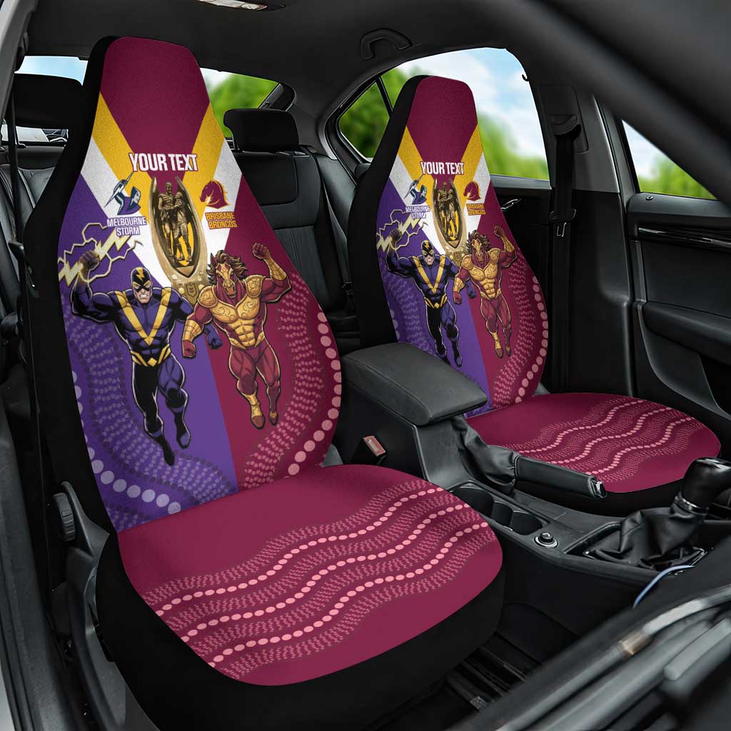 Storm And Broncos Rugby Custom Car Seat Cover Melbourne Brisbane Final Together Mascots Style - Aussie Hoodie