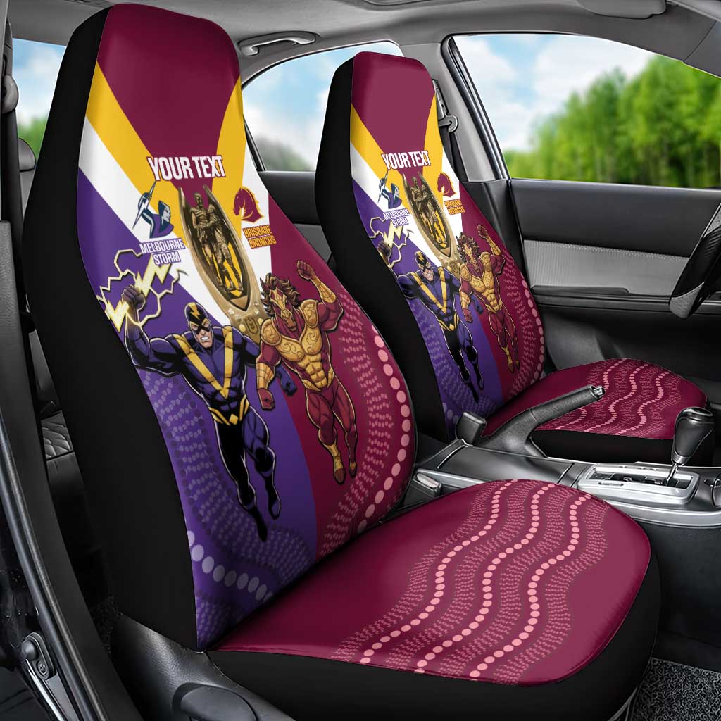 Storm And Broncos Rugby Custom Car Seat Cover Melbourne Brisbane Final Together Mascots Style - Aussie Hoodie