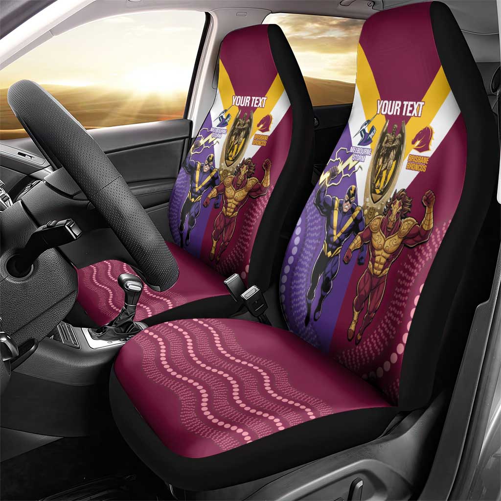 Storm And Broncos Rugby Custom Car Seat Cover Melbourne Brisbane Final Together Mascots Style - Aussie Hoodie