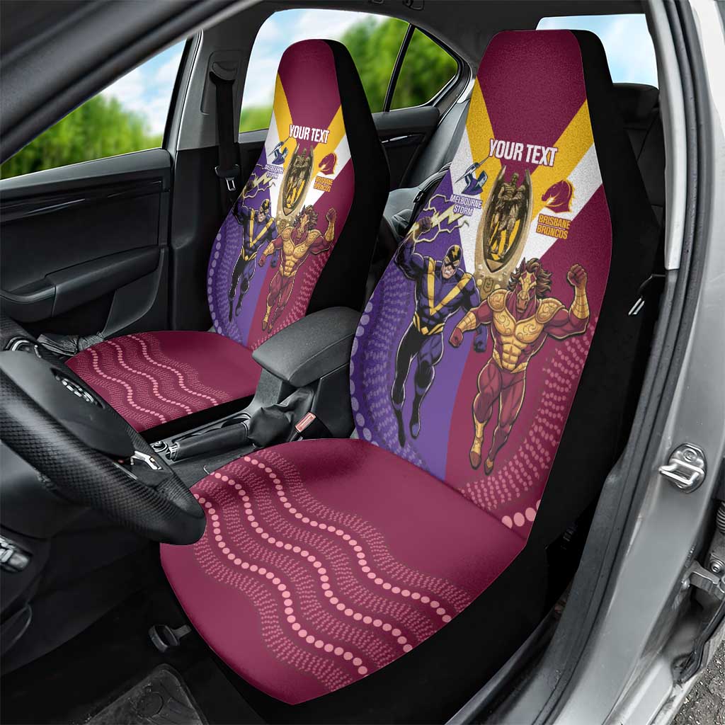 Storm And Broncos Rugby Custom Car Seat Cover Melbourne Brisbane Final Together Mascots Style - Aussie Hoodie
