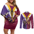 Storm And Broncos Rugby Custom Couples Matching Off Shoulder Short Dress and Long Sleeve Button Shirt Melbourne Brisbane Final Together Mascots Style - Aussie Hoodie