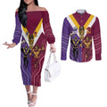 Storm And Broncos Rugby Custom Couples Matching Off The Shoulder Long Sleeve Dress and Long Sleeve Button Shirt Melbourne Brisbane Final Together Mascots Style - Aussie Hoodie