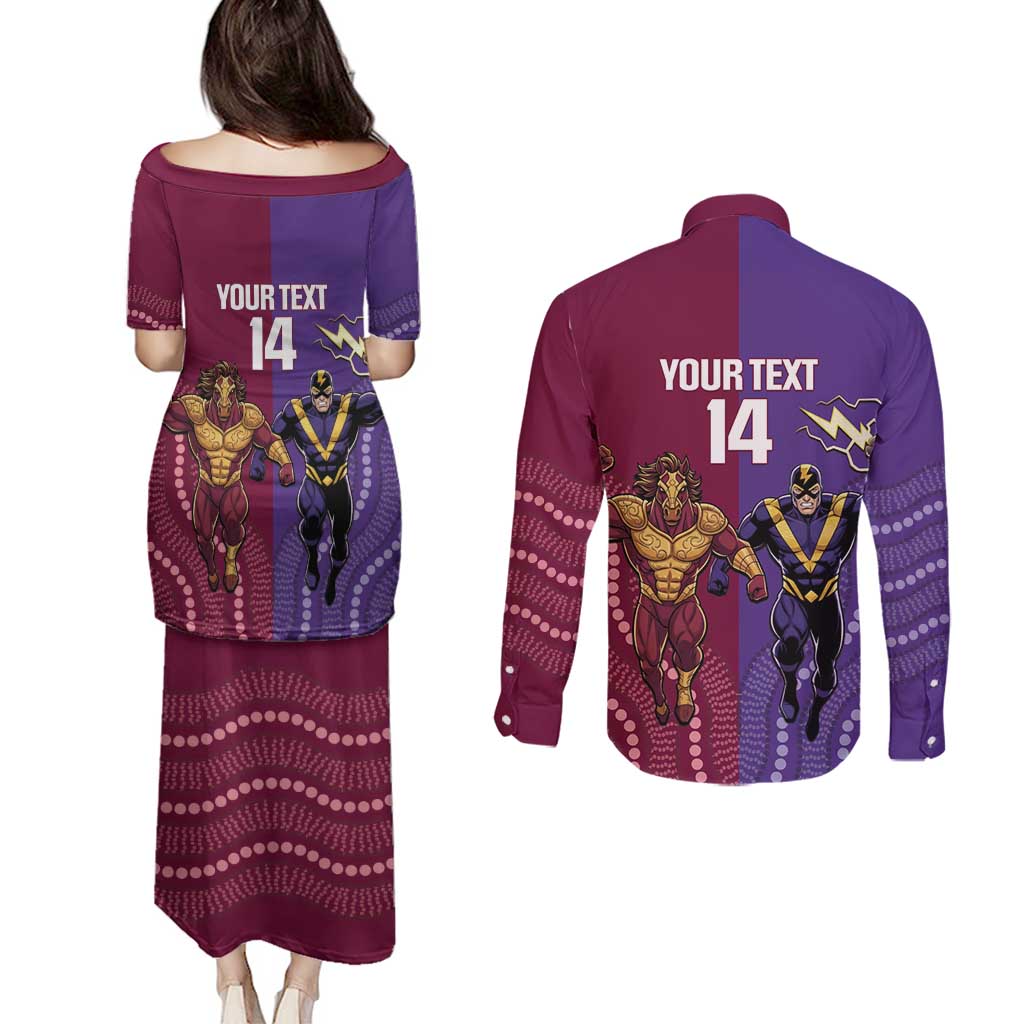 Storm And Broncos Rugby Custom Couples Matching Puletasi and Long Sleeve Button Shirt Melbourne Brisbane Final Together Mascots Style - Aussie Hoodie