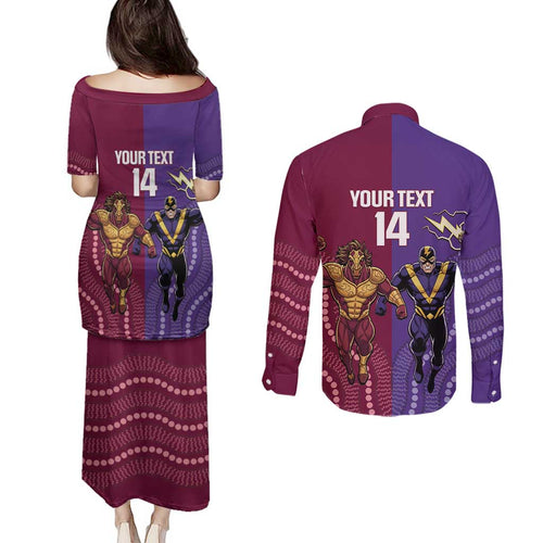 Storm And Broncos Rugby Custom Couples Matching Puletasi and Long Sleeve Button Shirt Melbourne Brisbane Final Together Mascots Style - Aussie Hoodie
