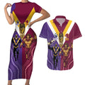 Storm And Broncos Rugby Custom Couples Matching Short Sleeve Bodycon Dress and Hawaiian Shirt Melbourne Brisbane Final Together Mascots Style - Aussie Hoodie