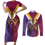 Storm And Broncos Rugby Custom Couples Matching Short Sleeve Bodycon Dress and Long Sleeve Button Shirt Melbourne Brisbane Final Together Mascots Style - Aussie Hoodie
