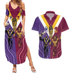 Storm And Broncos Rugby Custom Couples Matching Summer Maxi Dress and Hawaiian Shirt Melbourne Brisbane Final Together Mascots Style - Aussie Hoodie