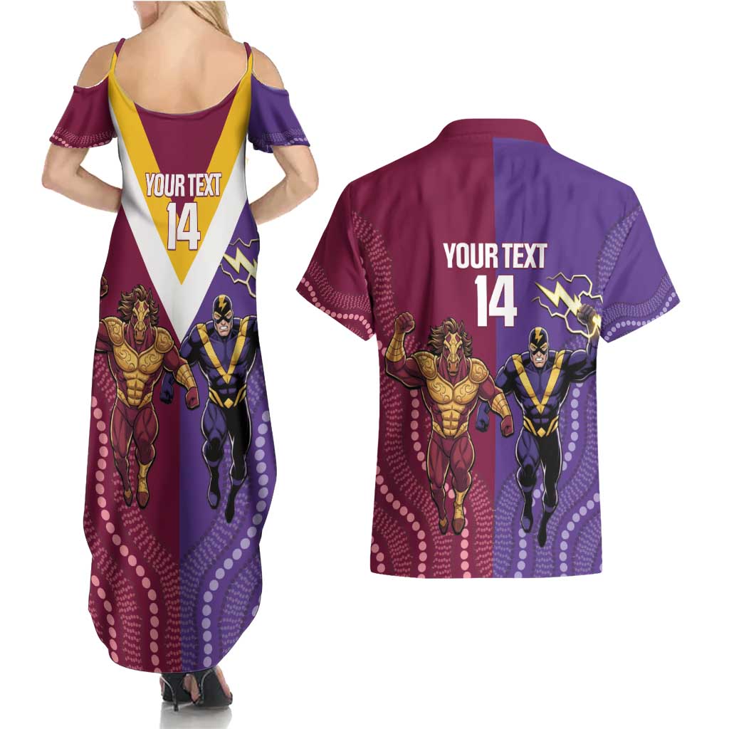 Storm And Broncos Rugby Custom Couples Matching Summer Maxi Dress and Hawaiian Shirt Melbourne Brisbane Final Together Mascots Style - Aussie Hoodie