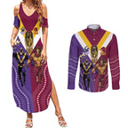 Storm And Broncos Rugby Custom Couples Matching Summer Maxi Dress and Long Sleeve Button Shirt Melbourne Brisbane Final Together Mascots Style - Aussie Hoodie