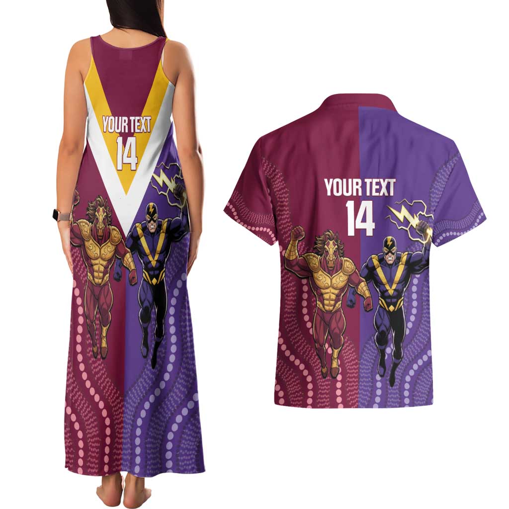 Storm And Broncos Rugby Custom Couples Matching Tank Maxi Dress and Hawaiian Shirt Melbourne Brisbane Final Together Mascots Style - Aussie Hoodie