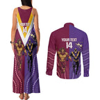 Storm And Broncos Rugby Custom Couples Matching Tank Maxi Dress and Long Sleeve Button Shirt Melbourne Brisbane Final Together Mascots Style - Aussie Hoodie
