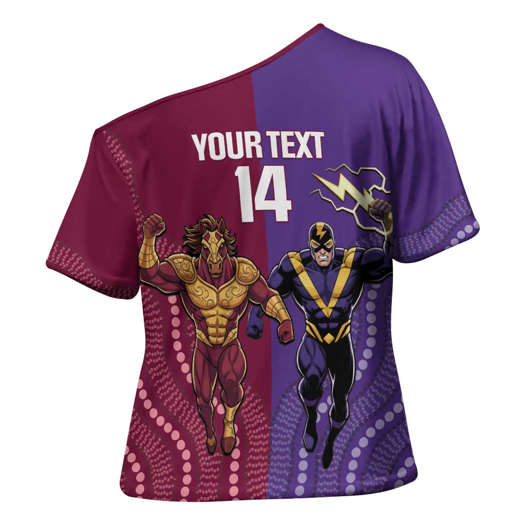Storm And Broncos Rugby Custom Cross Shoulder Shirt Melbourne Brisbane Final Together Mascots Style - Aussie Hoodie