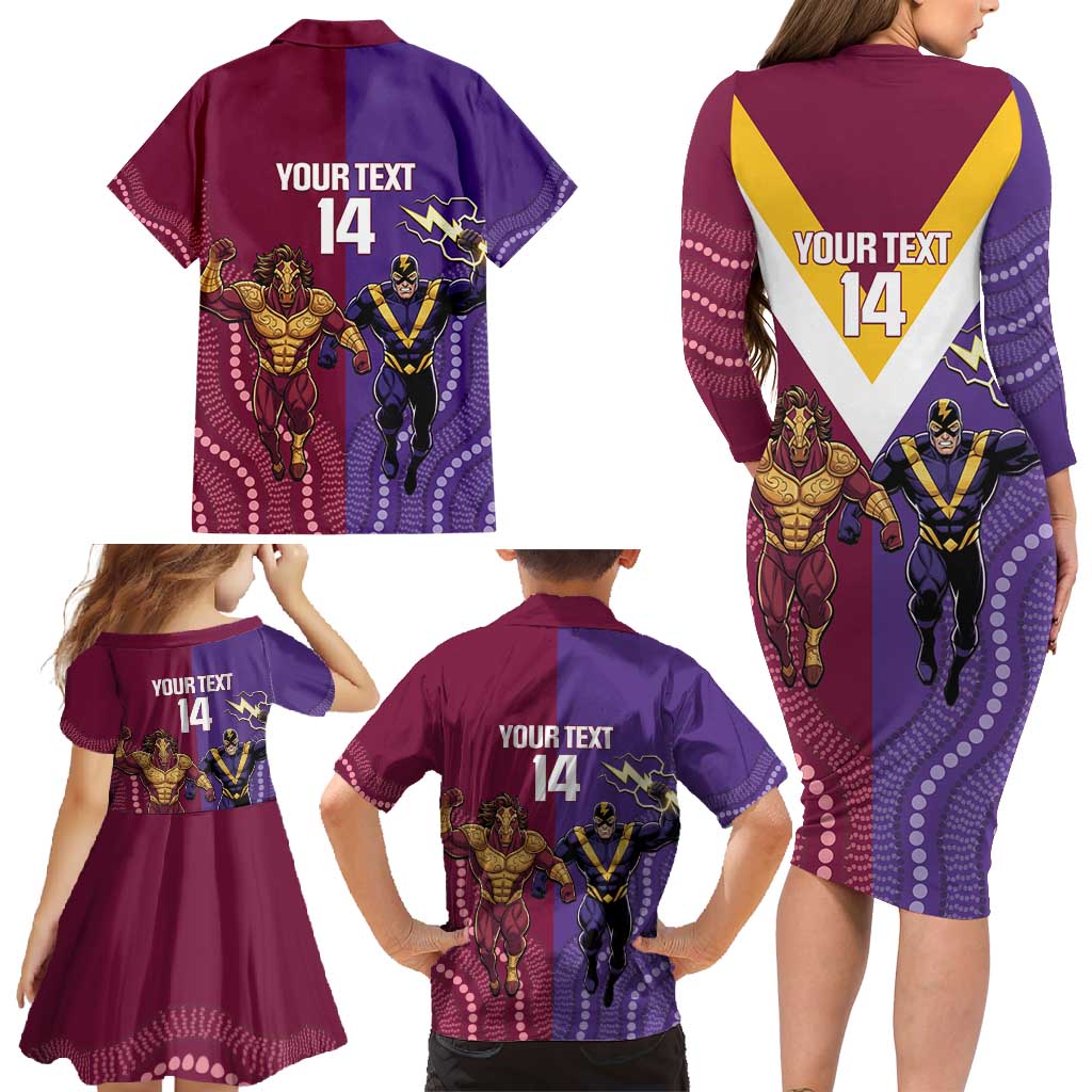 Storm And Broncos Rugby Custom Family Matching Long Sleeve Bodycon Dress and Hawaiian Shirt Melbourne Brisbane Final Together Mascots Style - Aussie Hoodie