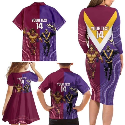 Storm And Broncos Rugby Custom Family Matching Long Sleeve Bodycon Dress and Hawaiian Shirt Melbourne Brisbane Final Together Mascots Style - Aussie Hoodie