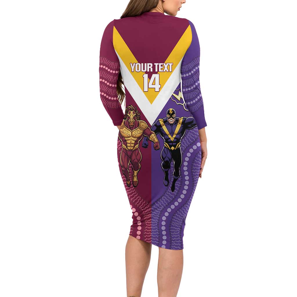 Storm And Broncos Rugby Custom Family Matching Long Sleeve Bodycon Dress and Hawaiian Shirt Melbourne Brisbane Final Together Mascots Style - Aussie Hoodie