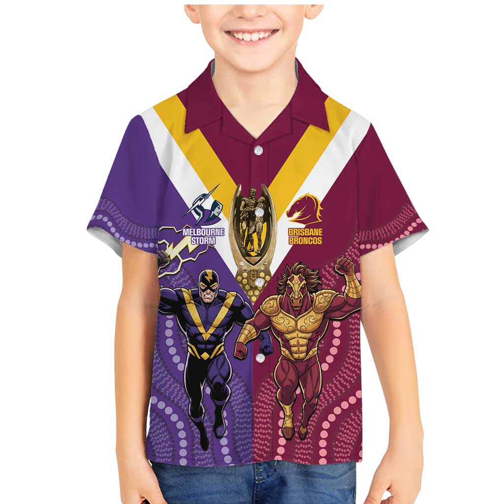 Storm And Broncos Rugby Custom Family Matching Mermaid Dress and Hawaiian Shirt Melbourne Brisbane Final Together Mascots Style - Aussie Hoodie