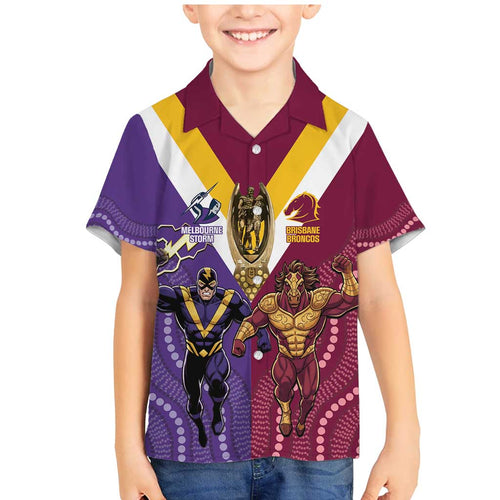 Storm And Broncos Rugby Custom Family Matching Mermaid Dress and Hawaiian Shirt Melbourne Brisbane Final Together Mascots Style - Aussie Hoodie