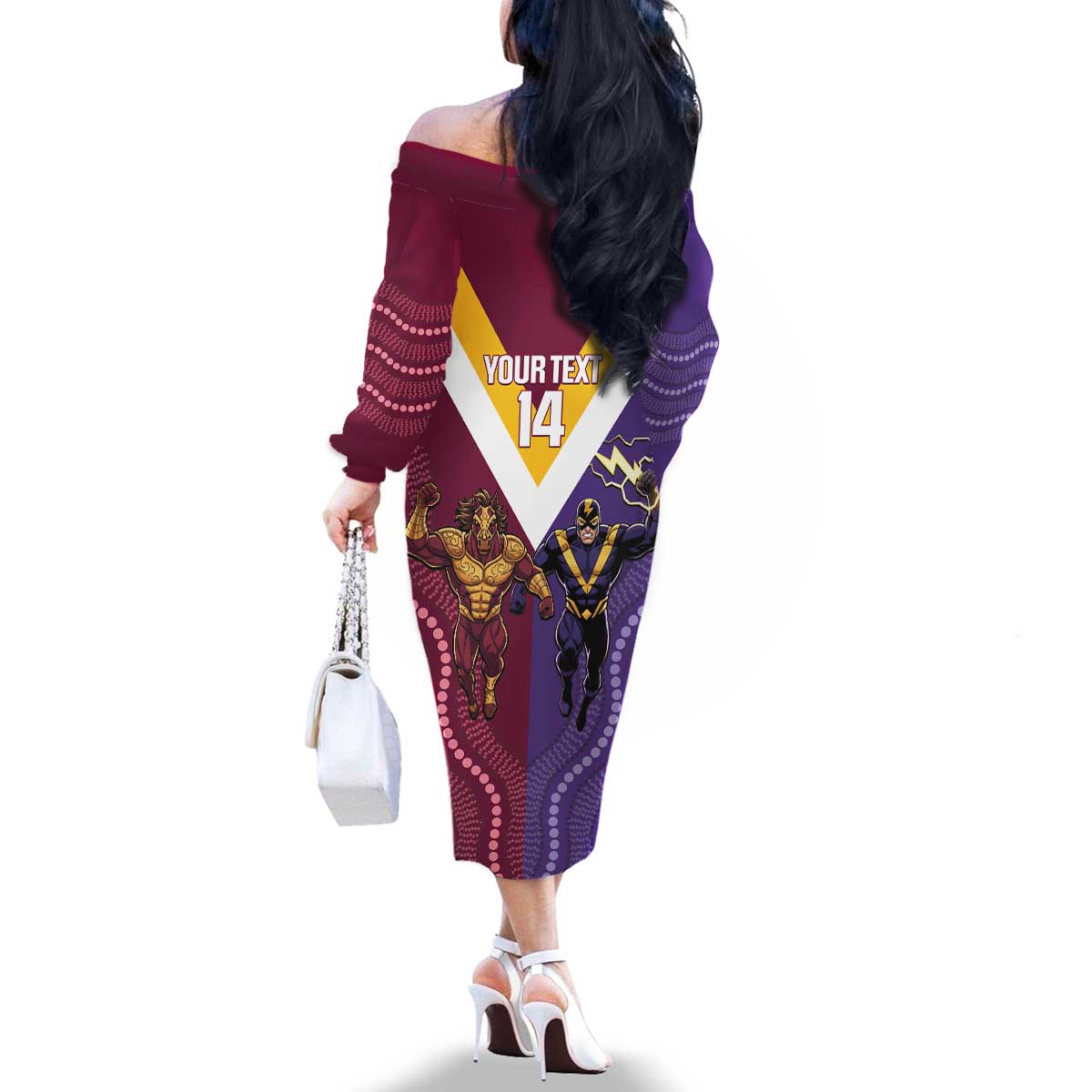 Storm And Broncos Rugby Custom Family Matching Off The Shoulder Long Sleeve Dress and Hawaiian Shirt Melbourne Brisbane Final Together Mascots Style - Aussie Hoodie