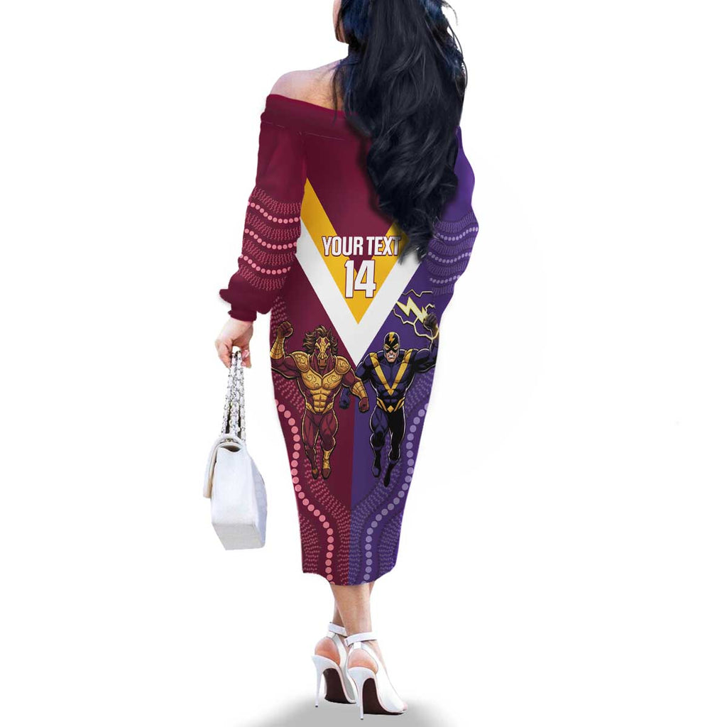 Storm And Broncos Rugby Custom Family Matching Off The Shoulder Long Sleeve Dress and Hawaiian Shirt Melbourne Brisbane Final Together Mascots Style - Aussie Hoodie