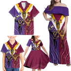 Storm And Broncos Rugby Custom Family Matching Off Shoulder Maxi Dress and Hawaiian Shirt Melbourne Brisbane Final Together Mascots Style - Aussie Hoodie
