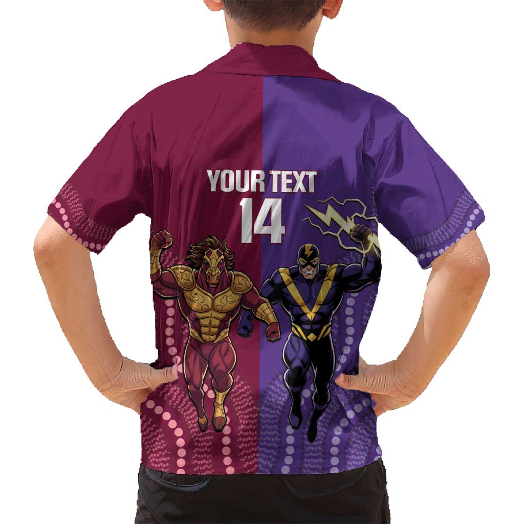 Storm And Broncos Rugby Custom Family Matching Off Shoulder Maxi Dress and Hawaiian Shirt Melbourne Brisbane Final Together Mascots Style - Aussie Hoodie