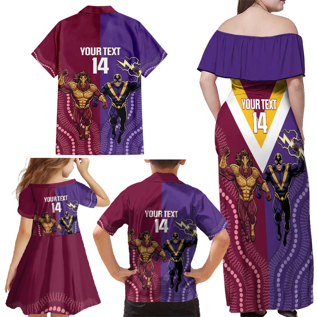 Storm And Broncos Rugby Custom Family Matching Off Shoulder Maxi Dress and Hawaiian Shirt Melbourne Brisbane Final Together Mascots Style - Aussie Hoodie