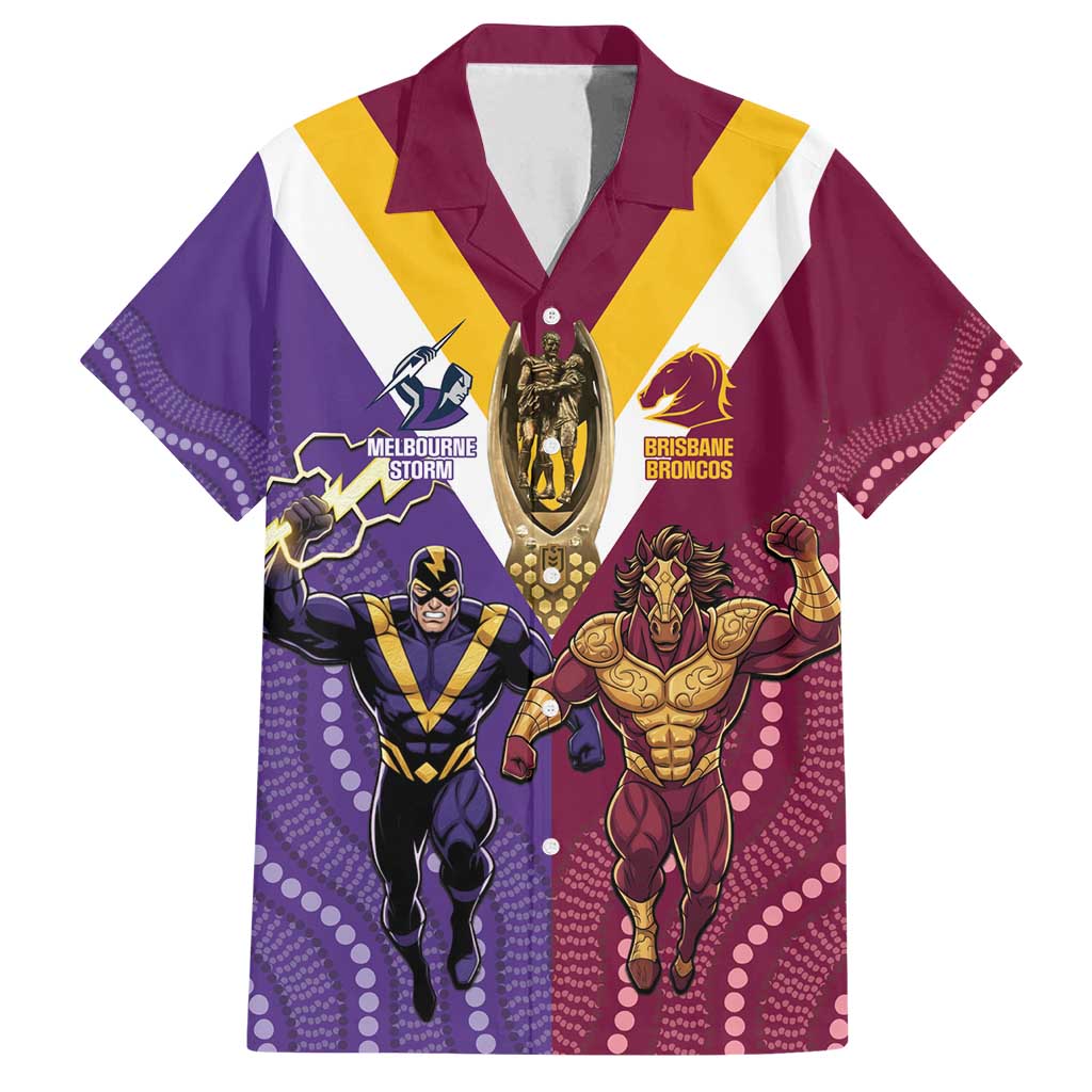 Storm And Broncos Rugby Custom Family Matching Off Shoulder Maxi Dress and Hawaiian Shirt Melbourne Brisbane Final Together Mascots Style - Aussie Hoodie