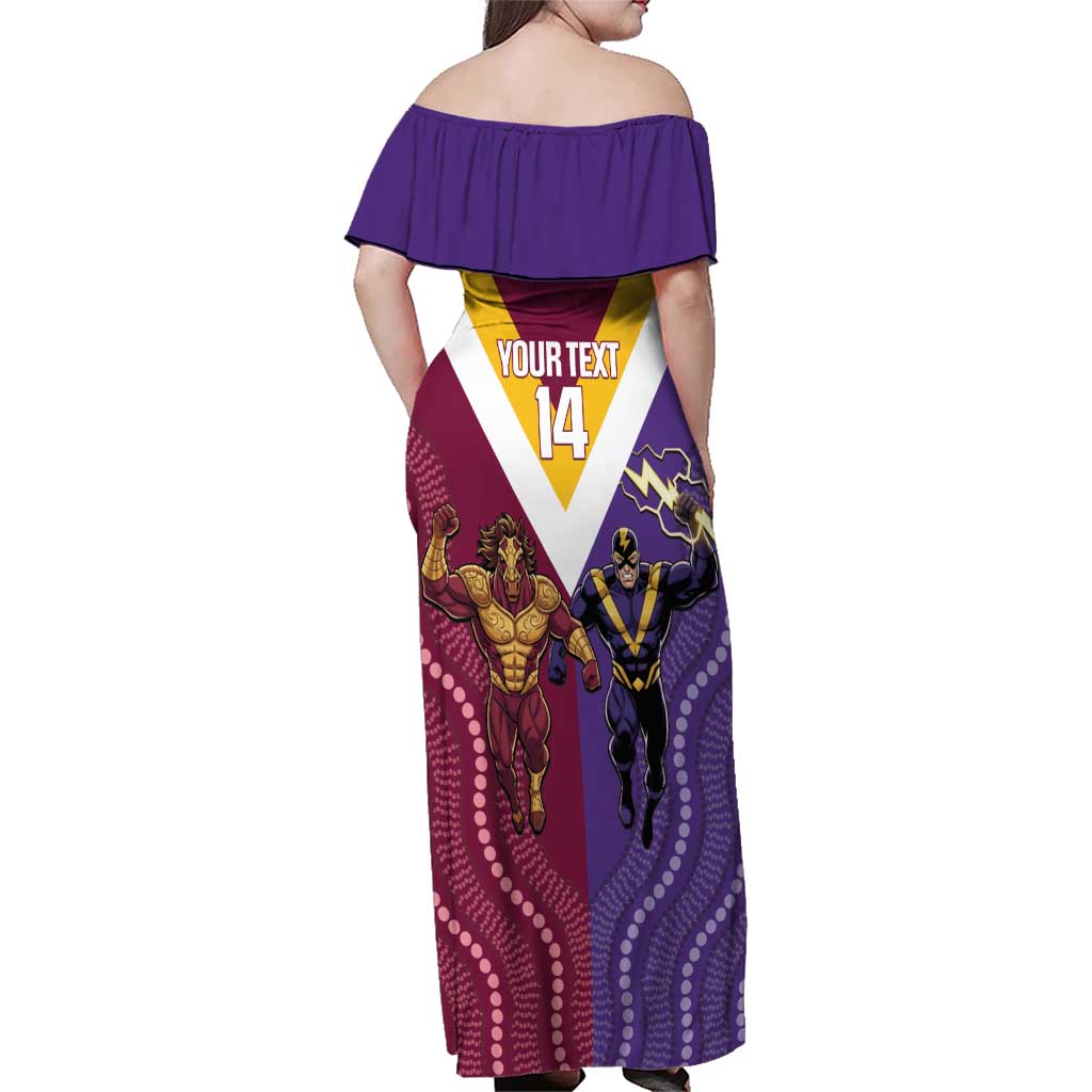 Storm And Broncos Rugby Custom Family Matching Off Shoulder Maxi Dress and Hawaiian Shirt Melbourne Brisbane Final Together Mascots Style - Aussie Hoodie