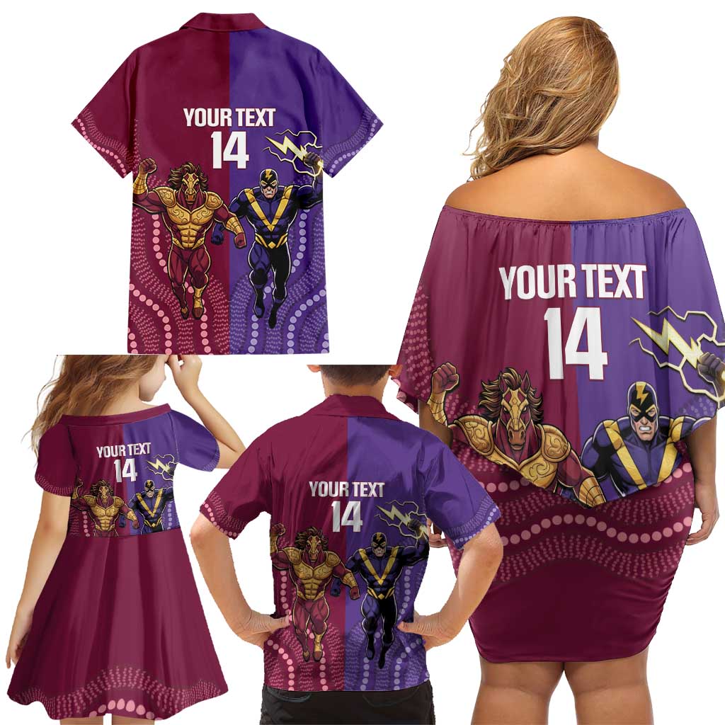 Storm And Broncos Rugby Custom Family Matching Off Shoulder Short Dress and Hawaiian Shirt Melbourne Brisbane Final Together Mascots Style - Aussie Hoodie