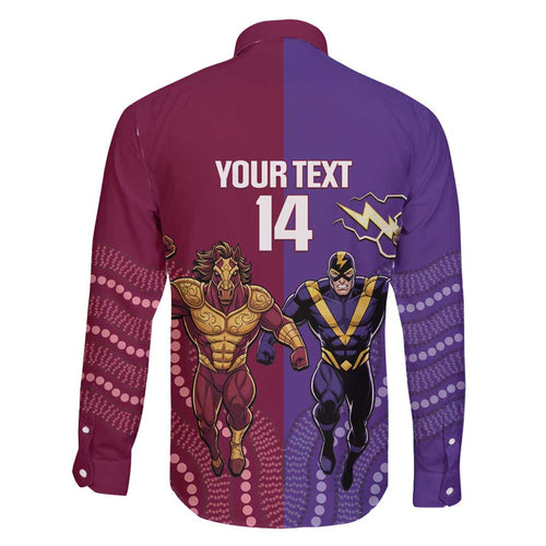 Storm And Broncos Rugby Custom Family Matching Off Shoulder Short Dress and Hawaiian Shirt Melbourne Brisbane Final Together Mascots Style - Aussie Hoodie