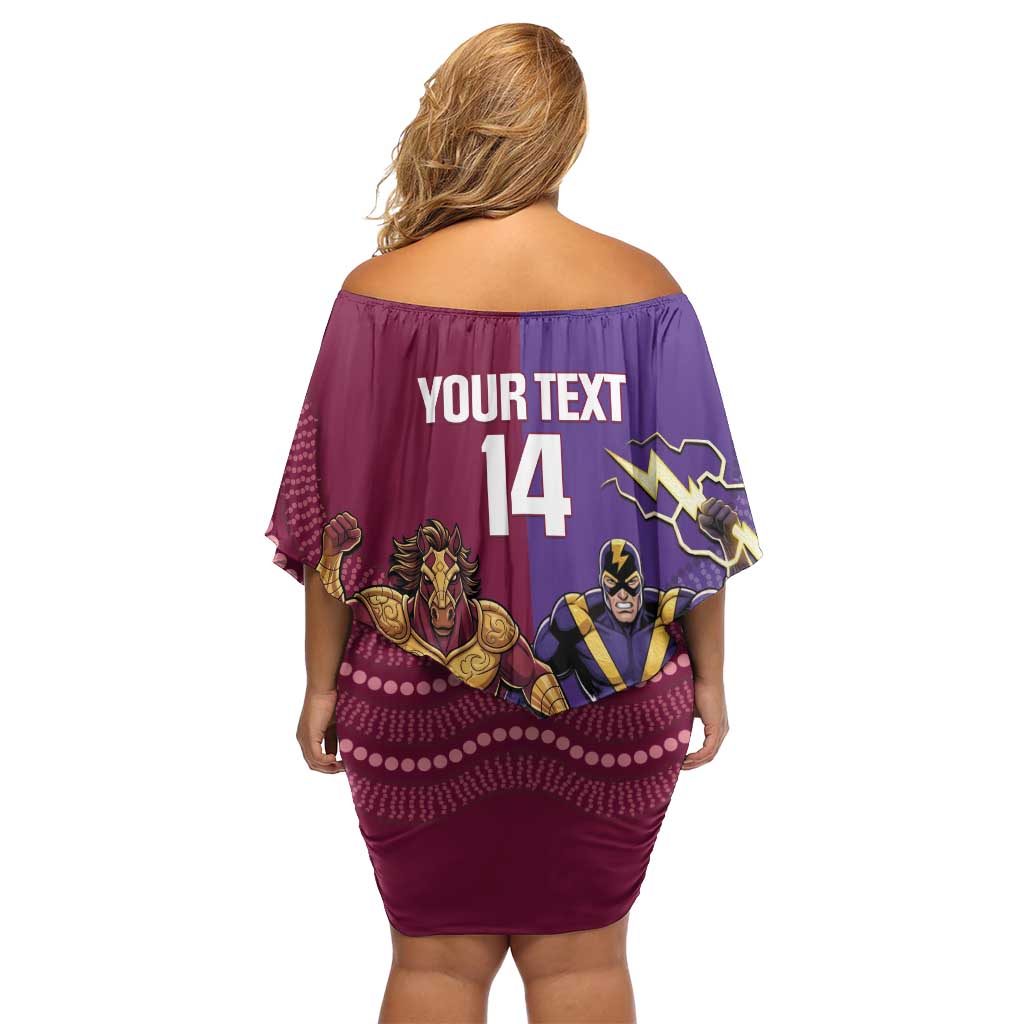 Storm And Broncos Rugby Custom Family Matching Off Shoulder Short Dress and Hawaiian Shirt Melbourne Brisbane Final Together Mascots Style - Aussie Hoodie