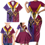 Storm And Broncos Rugby Custom Family Matching Short Sleeve Bodycon Dress and Hawaiian Shirt Melbourne Brisbane Final Together Mascots Style - Aussie Hoodie