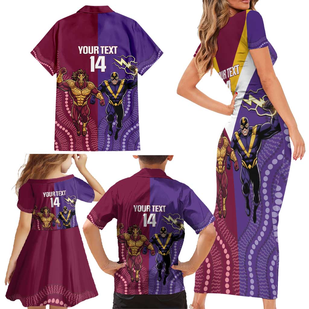 Storm And Broncos Rugby Custom Family Matching Short Sleeve Bodycon Dress and Hawaiian Shirt Melbourne Brisbane Final Together Mascots Style - Aussie Hoodie