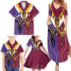Storm And Broncos Rugby Custom Family Matching Summer Maxi Dress and Hawaiian Shirt Melbourne Brisbane Final Together Mascots Style - Aussie Hoodie