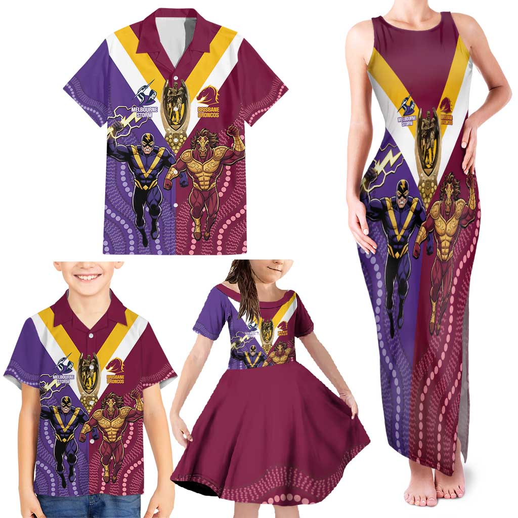 Storm And Broncos Rugby Custom Family Matching Tank Maxi Dress and Hawaiian Shirt Melbourne Brisbane Final Together Mascots Style - Aussie Hoodie