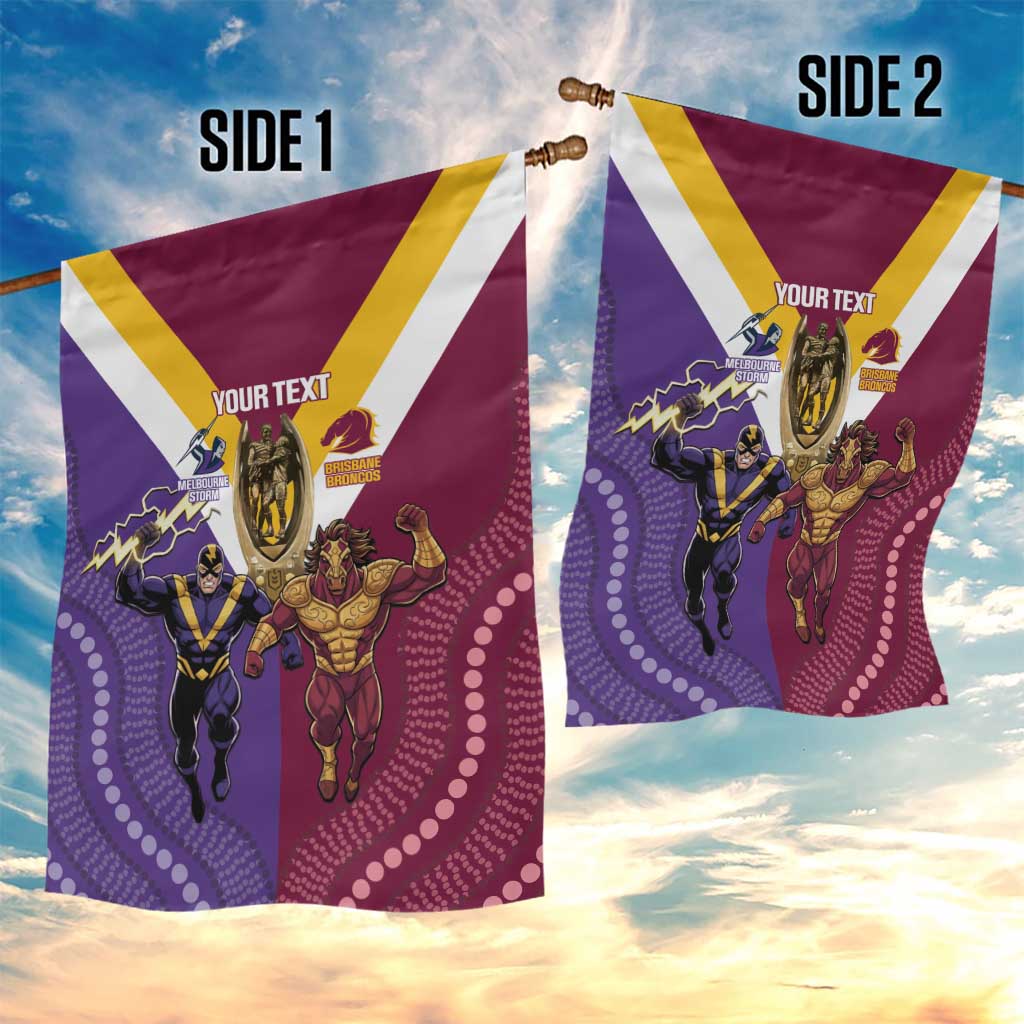 Storm And Broncos Rugby Custom Garden Flag Melbourne Brisbane Final Together Mascots Style - Aussie Hoodie