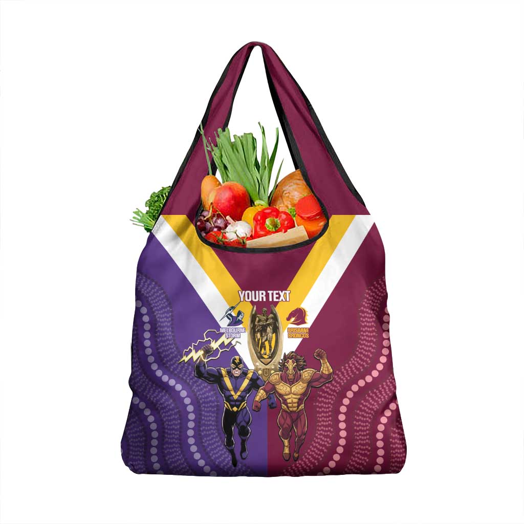 Storm And Broncos Rugby Custom Grocery Bag Melbourne Brisbane Final Together Mascots Style - Aussie Hoodie