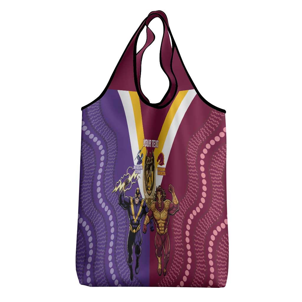 Storm And Broncos Rugby Custom Grocery Bag Melbourne Brisbane Final Together Mascots Style - Aussie Hoodie