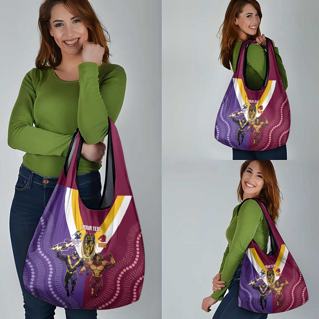 Storm And Broncos Rugby Custom Grocery Bag Melbourne Brisbane Final Together Mascots Style - Aussie Hoodie