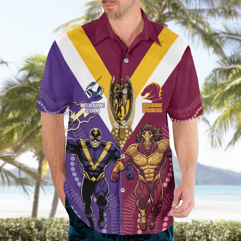 Storm And Broncos Rugby Custom Hawaiian Shirt Melbourne Brisbane Final Together Mascots Style - Aussie Hoodie