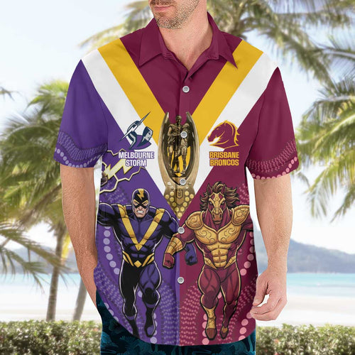 Storm And Broncos Rugby Custom Hawaiian Shirt Melbourne Brisbane Final Together Mascots Style - Aussie Hoodie
