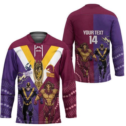 Storm And Broncos Rugby Custom Hockey Jersey Melbourne Brisbane Final Together Mascots Style - Aussie Hoodie