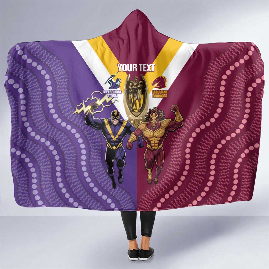 Storm And Broncos Rugby Custom Hooded Blanket Melbourne Brisbane Final Together Mascots Style - Aussie Hoodie