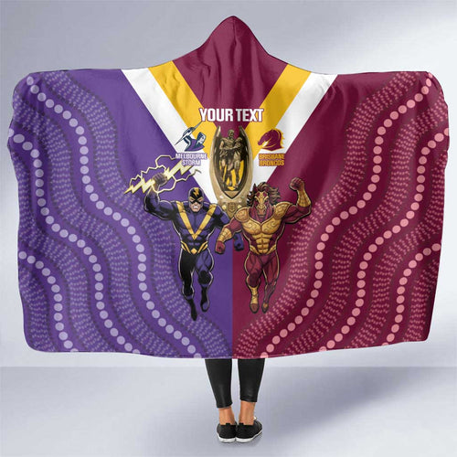 Storm And Broncos Rugby Custom Hooded Blanket Melbourne Brisbane Final Together Mascots Style - Aussie Hoodie