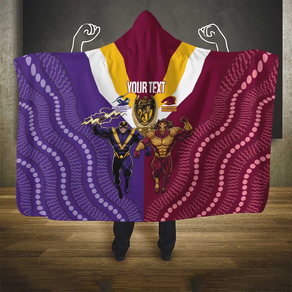 Storm And Broncos Rugby Custom Hooded Blanket Melbourne Brisbane Final Together Mascots Style - Aussie Hoodie